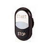 M22S-DDL-WS-GB1/GB0 Двойная кнопка с сигнальной лампой с обозначением "start", "stop", цвет белый/черный, черное лицевое кольцо