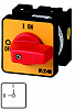 T0-2-1/E-RT Выключатель, красная ручка, 3P, Ie = 12A, Пол. 0-1, 90 °, переднее крепление